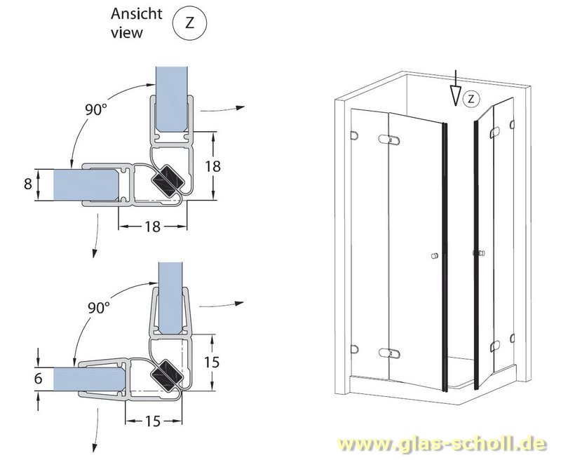 Magnetprofil 90° (2500mm) Duschdichtung für 6-8mm Glas - ÜBERLÄNGE