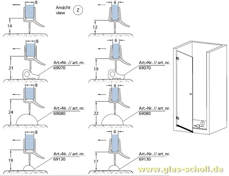 Artikelbild 3 des Artikels “unteres Wasserabweisprofil mit 135° Lippe (2010mm) Duschdichtung für 6-8mm Glas “