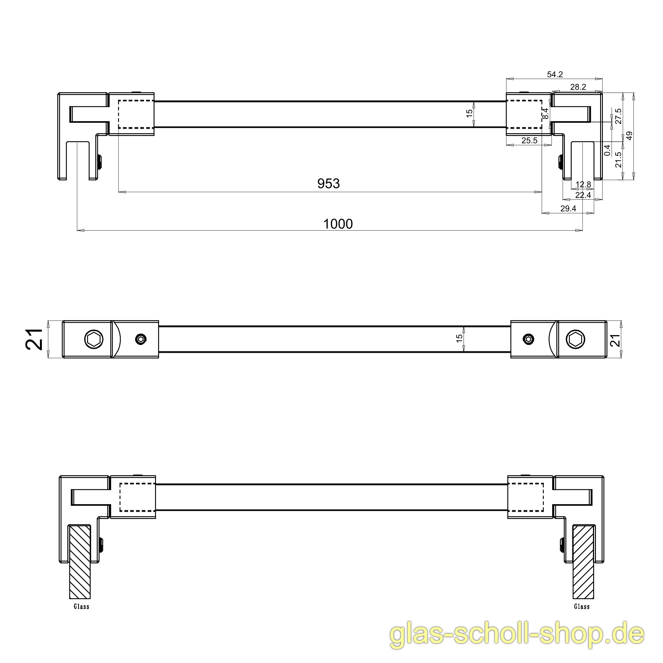 Glas Scholl Webshop Filigrane Quadratische Stabilisierungsstange 15x15 Glas Glas Kurzbar 1000 Mm Geburstet Artikel Rund Ums Glas Online Kaufen