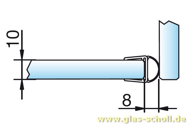 Glas Scholl Webshop, Schiebetür-Dichtungsprofil für 8mm Glas Spaltmaße  14-18mm (3000mm) ähnl. Niro matt