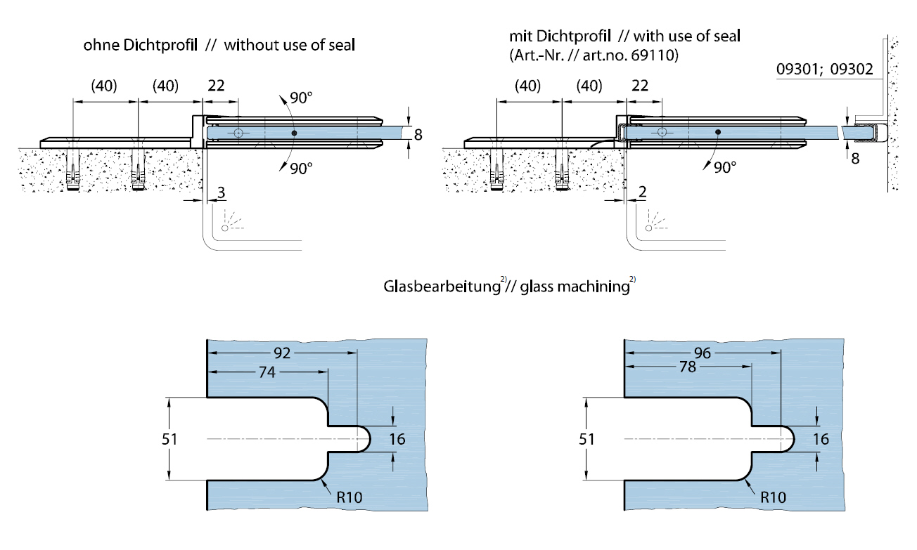 Artikelbild 4 des Artikels “Milano 180Grad Glas-Wand Pendel-Duschtürband (mit Längsanschraubplatte Variante3) glanzverchromt“
