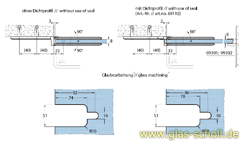 Artikelbild 4 des Artikels “Milano 180Grad Glas-Wand Pendel-Duschtürband (mit Längsanschraubplatte Variante4) glanzverchromt“