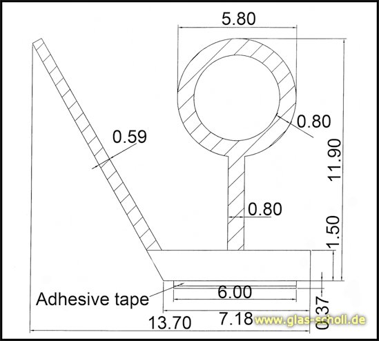 Duschtürdichtung selbstklebend mit seitlicher Dichtlippe 2500mm für 8mm  Glas Duschtürdichtung selbstklebend mit seitlicher Dichtlippe