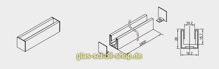 Artikelbild 4 des Artikels “U-Profil mit Edelstahlmantel, 2 Endkappen, für 8 - 10 mm, 2400 mm weiß“
