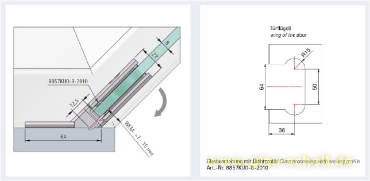 Artikelbild 5 des Artikels “Pontere 135° Glas-Wand Duschpendeltürband (einseitige Befestigungslasche) glanzverchromt“