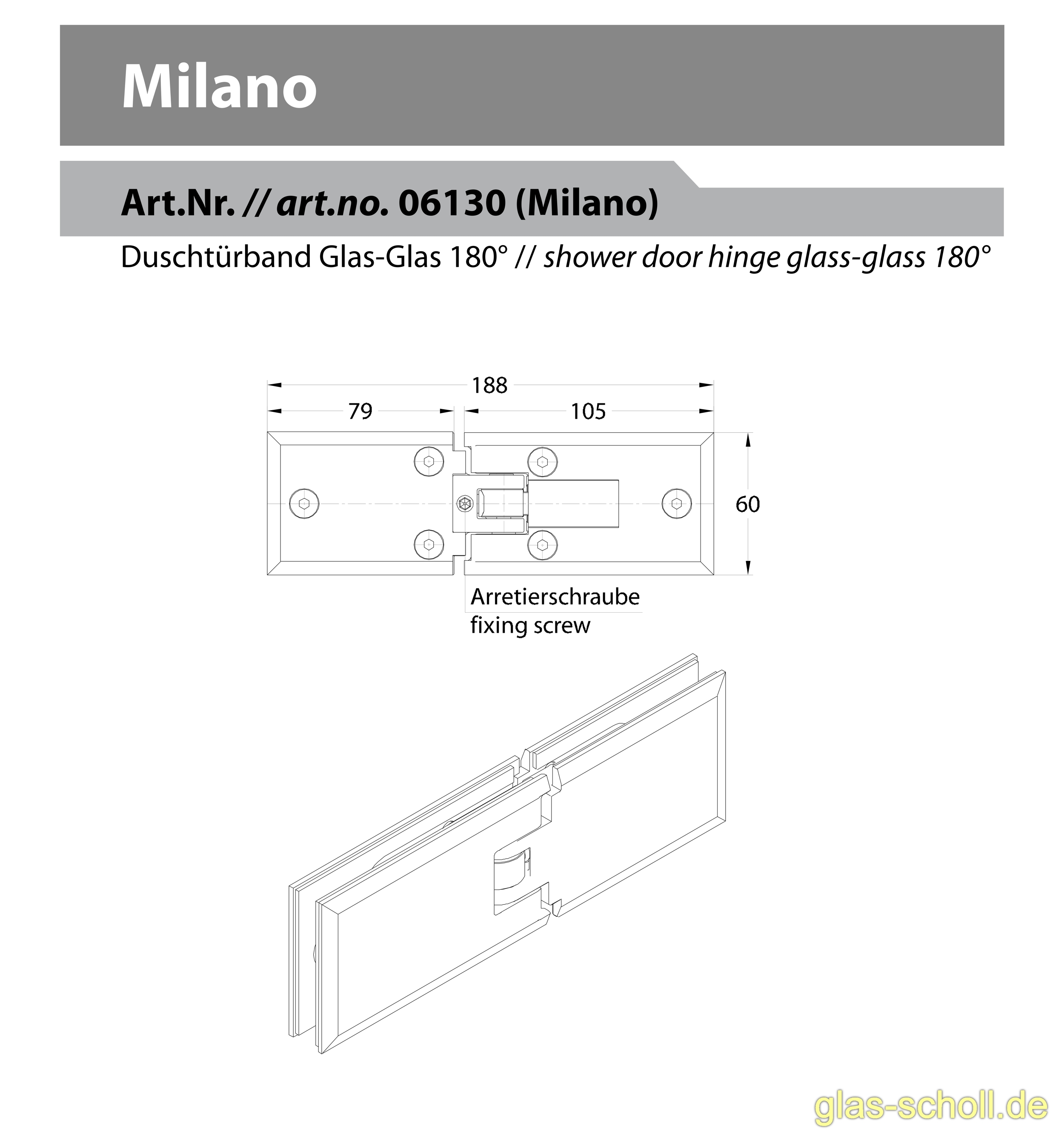 Artikelbild 6 des Artikels “Milano 180Grad Glas-Glas Pendel-Duschtürband glanzverchromt“
