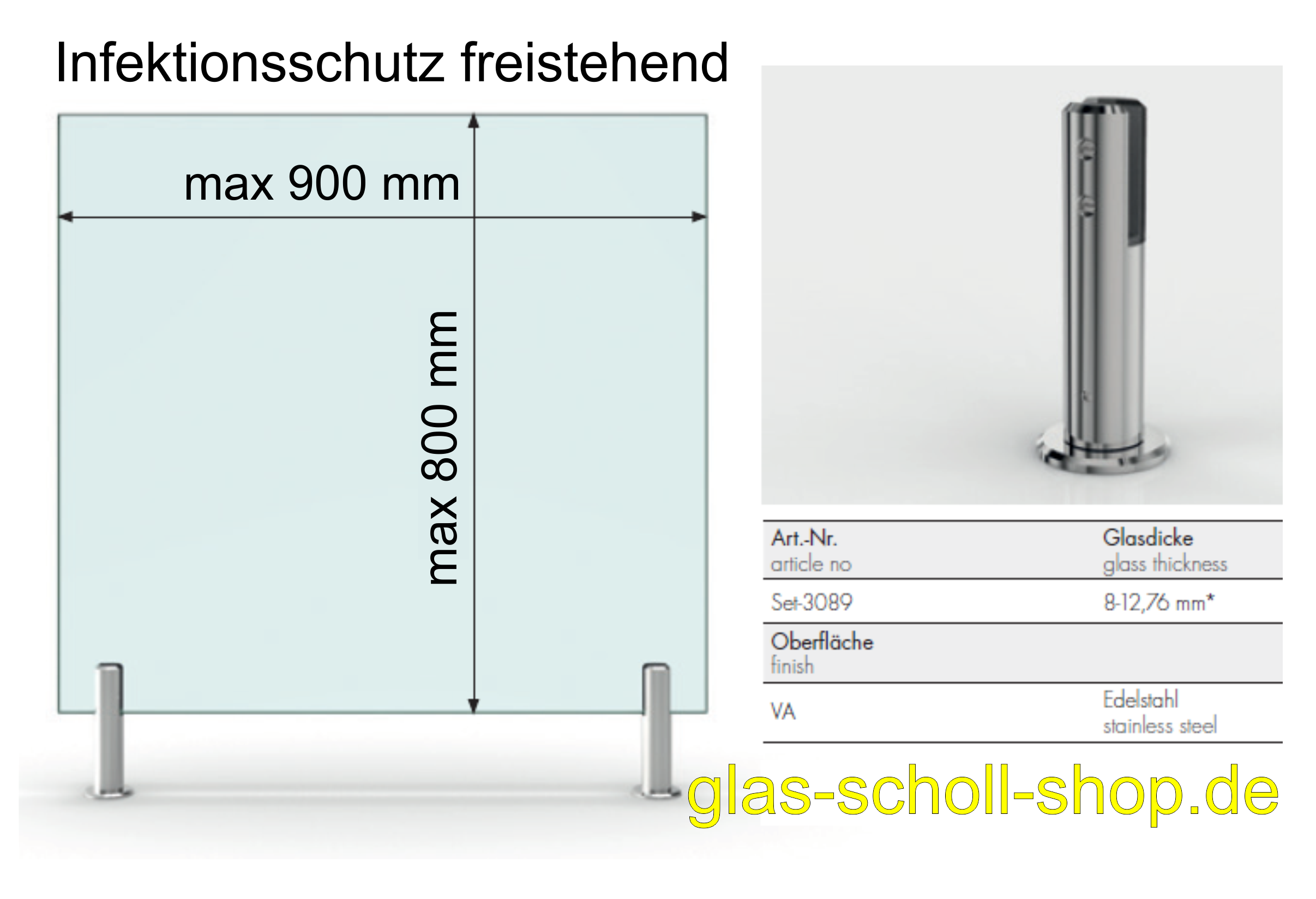 Glasklemmen Glasklemme Glashalter Klemme Halter für Glas Edelstahl VA Ø 60 mm 