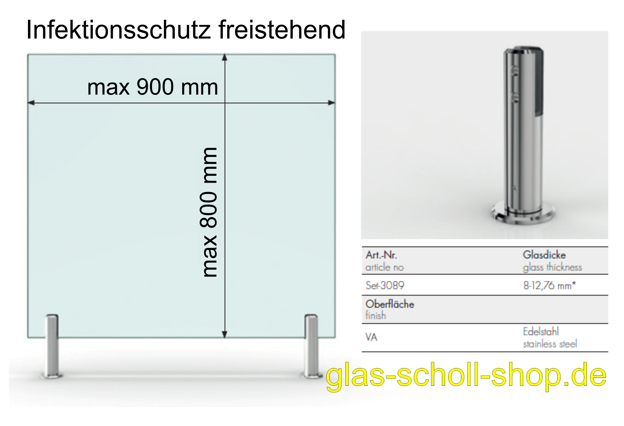 tnwb Glashalter PRO 020 P02145-V1, Glas satiniert, Halterung chrom