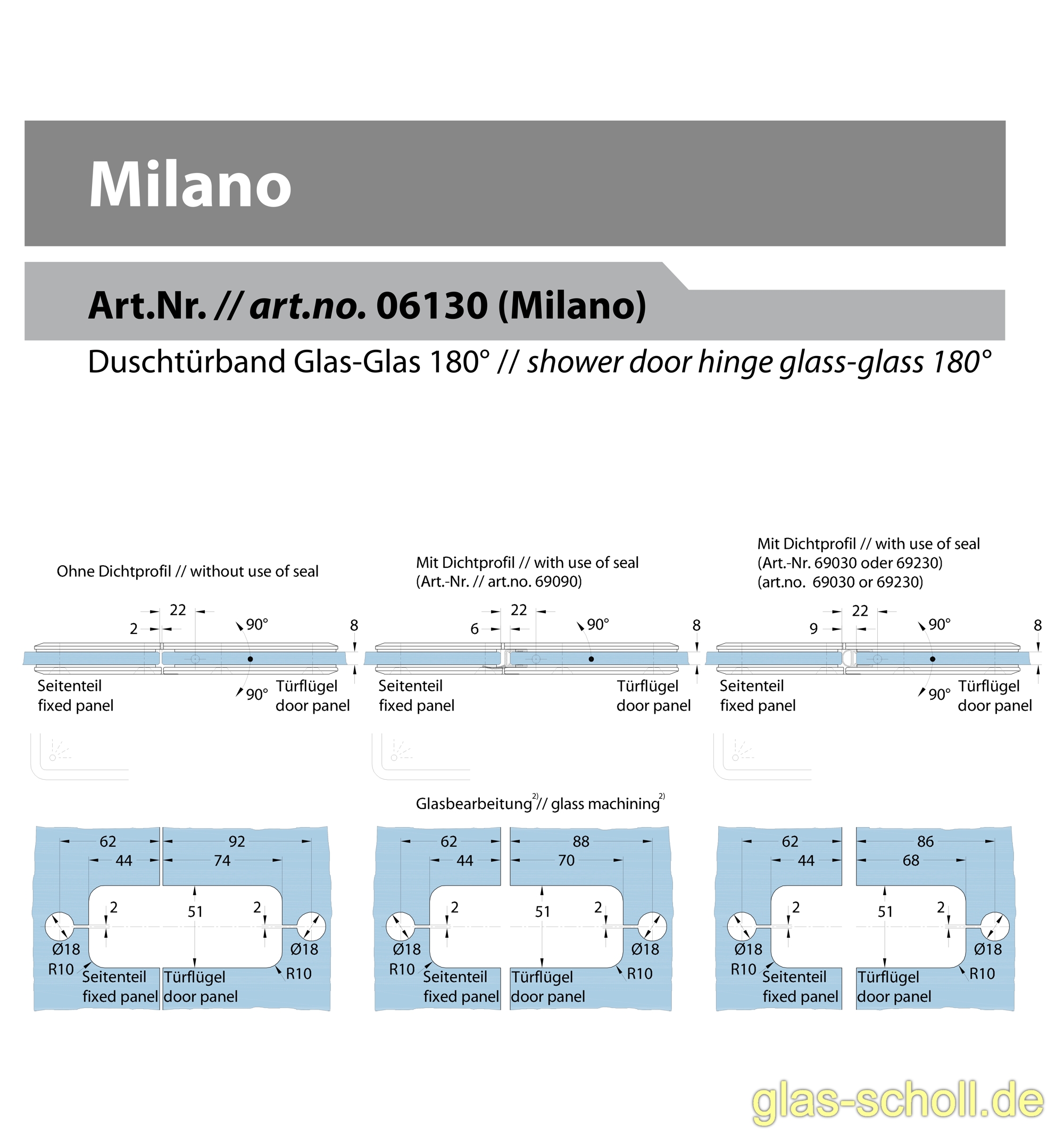 Artikelbild 7 des Artikels “Milano 180Grad Glas-Glas Pendel-Duschtürband glanzverchromt“